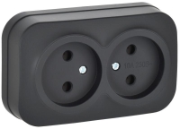 Розетка 2-м ОП GLORY РС22-2-ХЧм 10А без заземл. без защ. шторок черн. матов. IEK ERH20-K02M-10