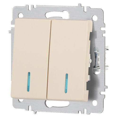 Выключатель 2-кл. СП Accent 6-105-02 10А IP20 250В с подсветкой AL/CU сл. кость Intro Б0063509