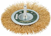 Корщетка-колесо со штифтом стальная латунированная волнистая проволока 100мм FIT 38510