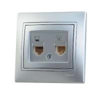 Розетка компьютерная + телефонная 2-м СП Mira RJ45 + RJ11 сер. метал. LEZARD 701-1010-143