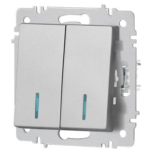 Выключатель 2-кл. СП Accent 6-105-03 10А IP20 250В с подсветкой AL/CU алюм. Intro Б0063511