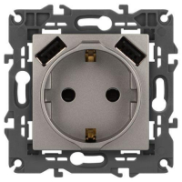 Розетка Elegance 14-4109-16 16A 250В 2P+E защ. штор. с 2xUSB 3А 5В титан Эра Б0065775