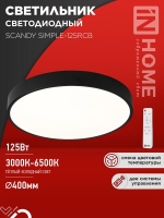 Светильник светодиодный SCANDY SIMPLE-125RCB 125Вт 3000-6500К 10000лм 230В 400х50мм пульт ДУ черн. IN HOME 4690612062136