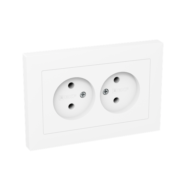 Розетка 2-м СП Эпика 16А без заземл. без защ. шторок с рамкой механизм бел. EKF UP1-SOW-200