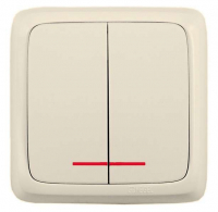 Выключатель 2-кл. ОП Альфа 10А IP20 250В с индикацией с изолир. пластиной сл. кость HEGEL ВА10-154-01