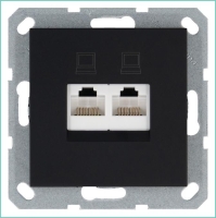 Розетка компьютерная 2-м RJ45 IP20 кат. 6 механизм черн. матов. soft touch Jasmart G6108PB