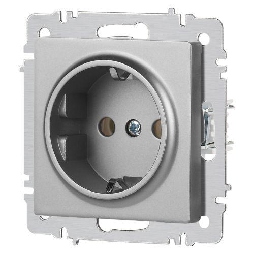 Розетка 1-м СП Accent 6-202-03 16А IP20 250В 2P+E Schuko алюм. Intro Б0063686