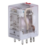Реле миниатюрное промышленное общего назначения 2CO ком. ток 12А AgSnO2 напряжение 230В AC опция: тест-кнопка+светодиод DKC IR-230AC-W2CO-D