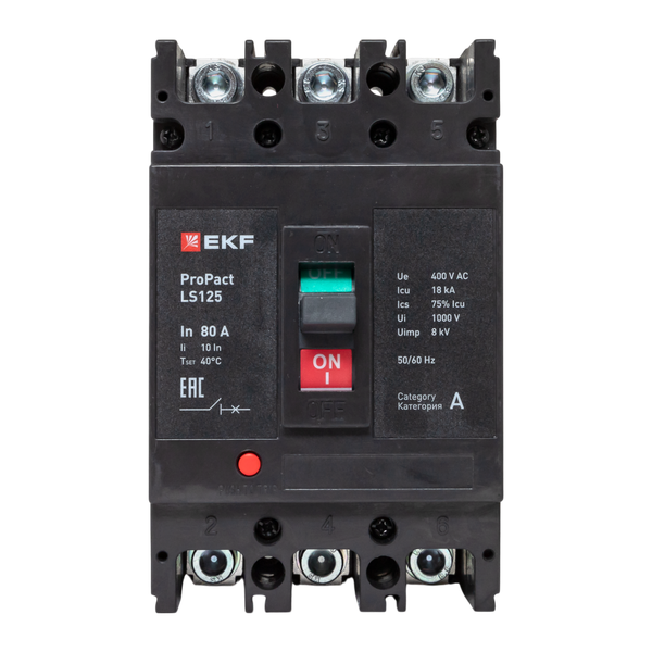 Выключатель автоматический 3п 80А 18кА LS125 ProPact EKF mccb-125-18-3-80-ls