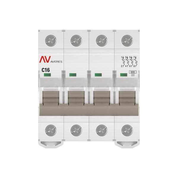 Выключатель автоматический модульный 4п C 16А 6кА AV-6 AVERES EKF mcb6-4-16C-av