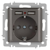 Розетка 1-м СП Accent 6-410-09 16А IP20 250В P+E Schuko + 2хUSB защ. шторки титан Intro Б0063711