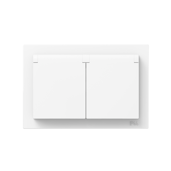 Розетка 2-м СП Эпика 16А IP44 с заземл. защ. шторки с рамкой с крышками механизм бел. EKF UP1-SOW-211-44