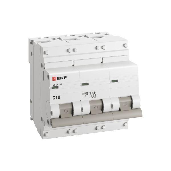 Выключатель автоматический модульный 3п C 10А 10кА ВА 47-100 PROxima EKF mcb47100-3-10C-pro