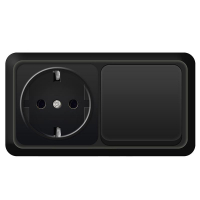 Блок ОП Олимп 1-кл. выкл.10А + роз. с заземл. 16А 220В горизонт. черн. Universal 7946806