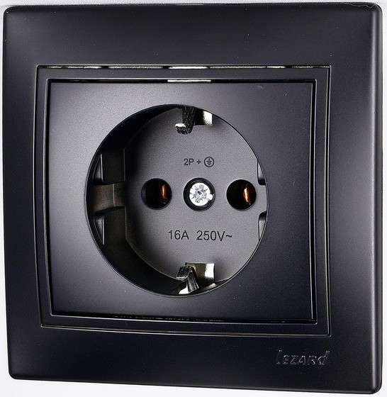 Розетка 1-м СП Mira с заземл. керамика черн. бархат LEZARD 701-4242-122