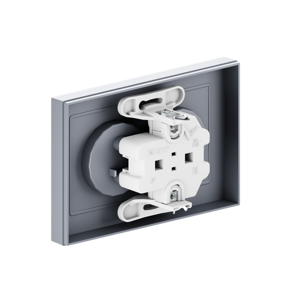 Розетка 2-м СП Эпика 16А без заземл. без защ. шторок с рамкой механизм алюм. EKF UP1-SOA-200