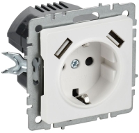 Розетка BRITE РЮш10-1-БрАБ 16А с USB A+A 2.1А с заземл. защ. шторки механизм арктич. бел. IEK BR-R14-16-U21-D21-K91