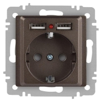 Розетка 1-м СП Accent 6-410-08 16А IP20 250В P+E Schuko + 2хUSB защ. шторки бронза Intro Б0063704