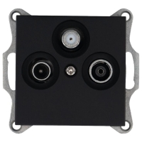 Розетка телевизионная проходная TV + FM + SAT 3-м Ф9.5мм механизм черн. матов. soft touch Jasmart G6207PB