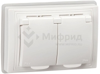 Розетка 2-м СП Кварта РСбш12-3-КБ-44 16А IP44 с заземл. защ. шторки бел. GENERICA KV-R26-16-44-K01