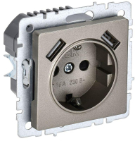Розетка BRITE РЮш10-1-БрШ 16А с USB A+A 2.1А с заземл. защ. шторки механизм шампань IEK BR-R14-16-U21-D21-K37