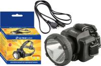 Фонарь аккумуляторный налобный LED5366 LED 2 режима 220В пластик. черн. (бокс) Ultraflash 11649