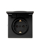 Розетка 1-м ОП LETO с заземл. с крышкой LETO ПБТ черн. бархат LEZARD 752-4200-123B