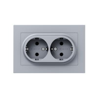 Розетка 2-м СП Эпика 16А с заземл. без защ. шторок с рамкой механизм алюм. EKF UP1-SOA-210