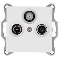 Розетка телевизионная проходная TV + FM + SAT 3-м Ф9.5мм механизм бел. глянцевый Jasmart G6207W