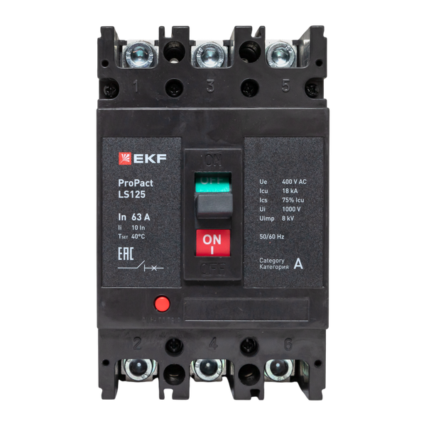 Выключатель автоматический 3п 63А 18кА LS125 ProPact EKF mccb-125-18-3-63-ls