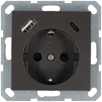 Розетка Shuko 16А с заземл. защ. шторки с 2-мя заряд. устройствами USB тип A+C 25Вт механизм мокко Jasmart G5501USB-25Z