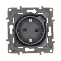 Розетка USB C Etika 16А 250В 1500мА 7.5Вт с заземл. защ. шторки безвинт. зажимы антрацит IEK 672688