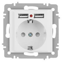 Розетка 1-м СП Accent 6-410-01М 16А IP20 250В P+E Schuko защ. шторки + 2хUSB бел. матов. Intro Б0063691