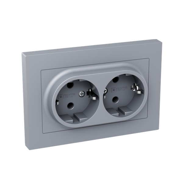 Розетка 2-м СП Эпика 16А с заземл. без защ. шторок с рамкой механизм алюм. EKF UP1-SOA-210