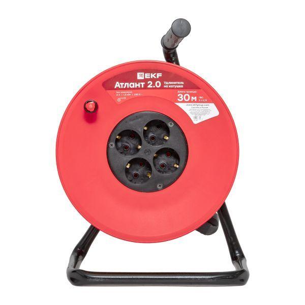 Удлинитель на катушке 4х30м без заземл. 6А IP20 Атлант 2.0 1.3кВт ПВС 2х0.75 PROxima EKF UKA02-06-275-4-30