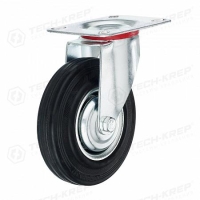 Колесо промышленное поворотное с резиновой шиной и роликоподшипником площадка d125 без тормоза оцинк. (уп.1шт) Tech-Krep/Zitar 127473