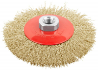 Корщетка-колесо с наклоном гайка М14 стальная латунированная волнистая проволока 115мм FIT 39051