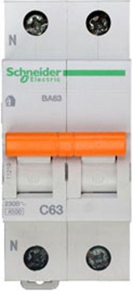 Выключатель автоматический модульный 2п (1P+N) C 63А 4.5кА BA63 Домовой SchE 11219
