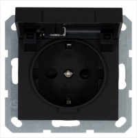 Розетка 1-м Shuko 16А IP20 с заземл. защ. шторки с крышкой механизм черн. матов. soft touch Jasmart G5505PB