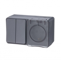 Блок ОП AtlasDesign PROFI IP54 (розетка 1-м 16А заземл. защ. шторки + 2-кл. выключатель 10А) антрацит SE ATN544074