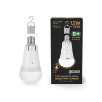 Лампа светодиодная Black 12Вт A80 грушевидная 4100К нейтр. бел. E27 900лм авар. аккум. Li-Ion GAUSS 102002112