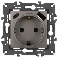 Розетка Elegance 14-4108-16 16A 250В 2P+E защ. шторки с USB type-A+C 3А 5В титан Эра Б0067695