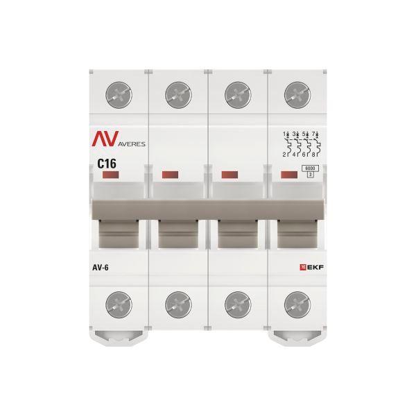 Выключатель автоматический модульный 4п C 16А 6кА AV-6 AVERES EKF mcb6-4-16C-av