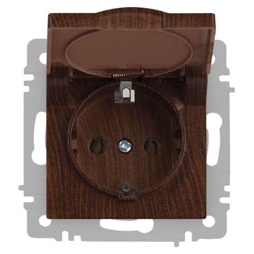 Розетка 1-м СП Accent 6-203-10 16А IP20 250В 2P+E Schuko с крышкой AL/CU венге Intro Б0063454