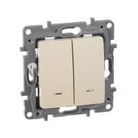 Выключатель 2-кл. СП Etika 10А IP20 250В 10AX с подсветкой/индикацией безвинтов. зажимы механизм сл. кость IEK 672304