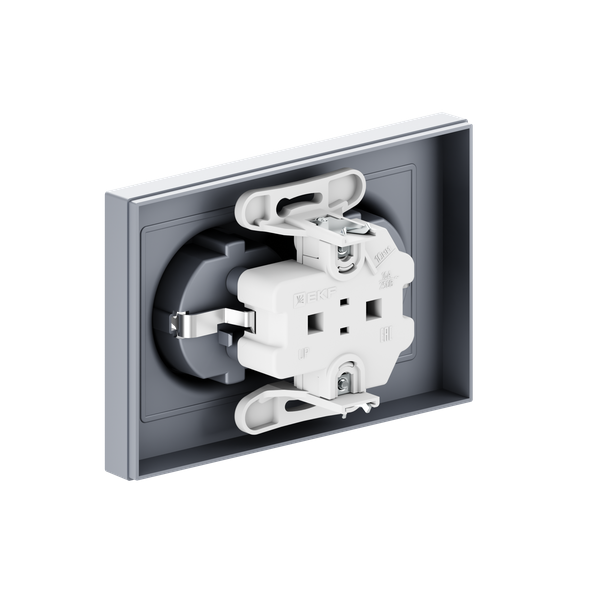 Розетка 2-м СП Эпика 16А с заземл. без защ. шторок с рамкой механизм алюм. EKF UP1-SOA-210