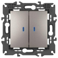 Выключатель 2-кл. Elegance 14-1105-16 250В 10АХ с подсветкой титан Эра Б0065789