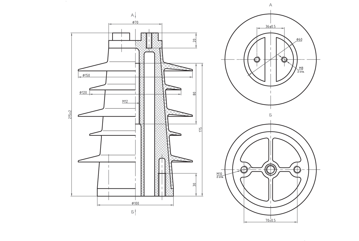 Изоляторы опорные ребристые полимерные типа ОПК на напряжение 10 кВ