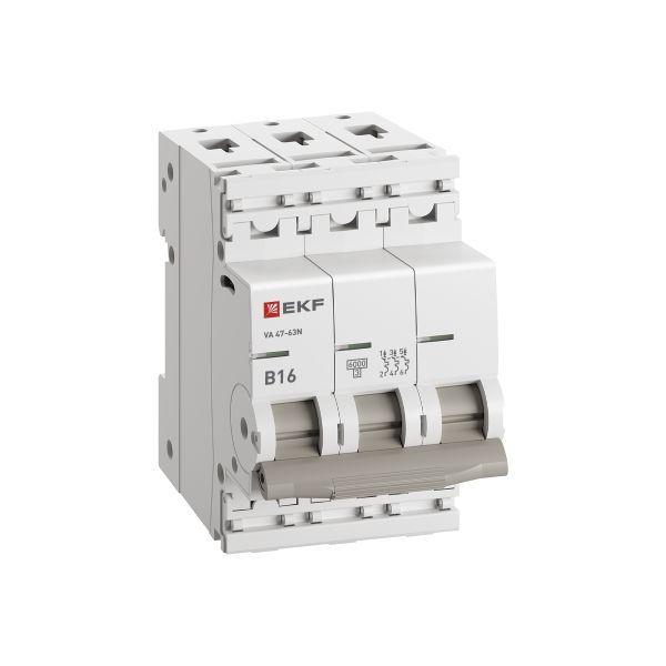 Выключатель автоматический модульный 3п B 16А 6кА ВА 47-63N PROxima EKF M636316B