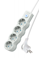 Удлинитель 4х1.5м с заземл. IP20 с выкл. 10А 2200Вт 220В защ. шторки ПВС 3х1 бел. КОСМОС YKsm1.5m-4g-Z-V10A-W